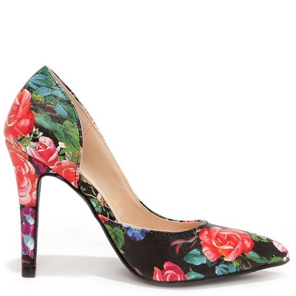 MY DELICIOUS | Mitten Black Floral Print D’Orsay Pumps - Picture 8 of 13